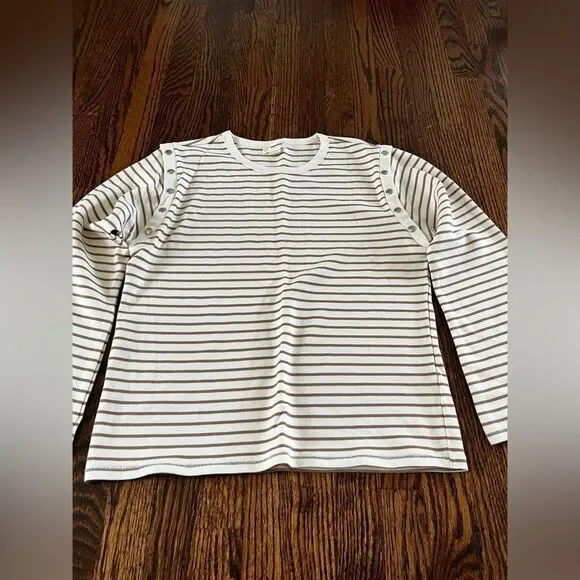 By Anthropologie Maeve Slouchy Striped Long-Sleeve Tee Extra Small - Picture 7 of 7